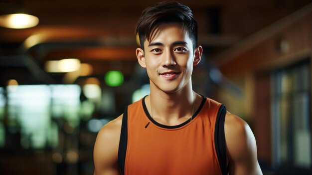 handsome chinese young man in sport wear in sporting club