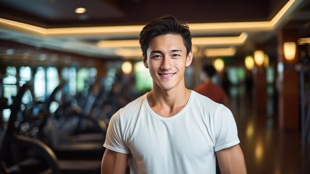 handsome chinese young man in sport wear in sporting club