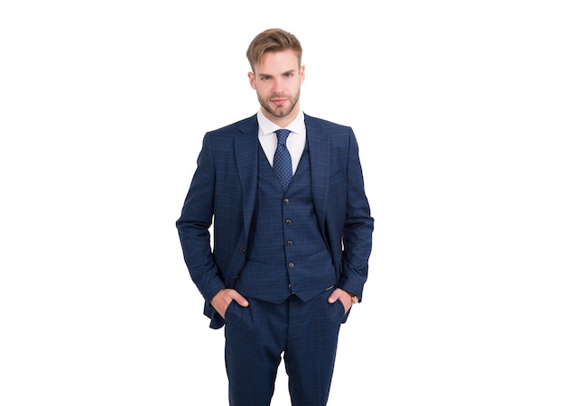 Handsome confident businessman in formal suit isolated on white, business.