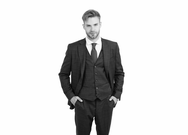 Handsome confident businessman in formal suit isolated on white business