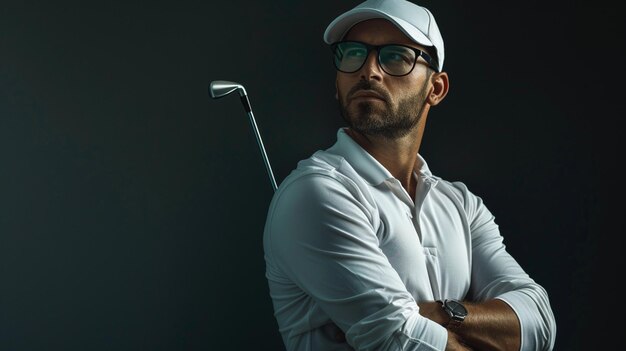 Photo handsome confident male photography in golfer