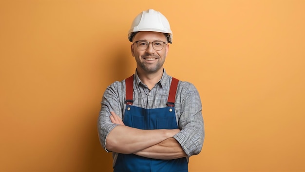 Handsome contractor builder isolated over white studio