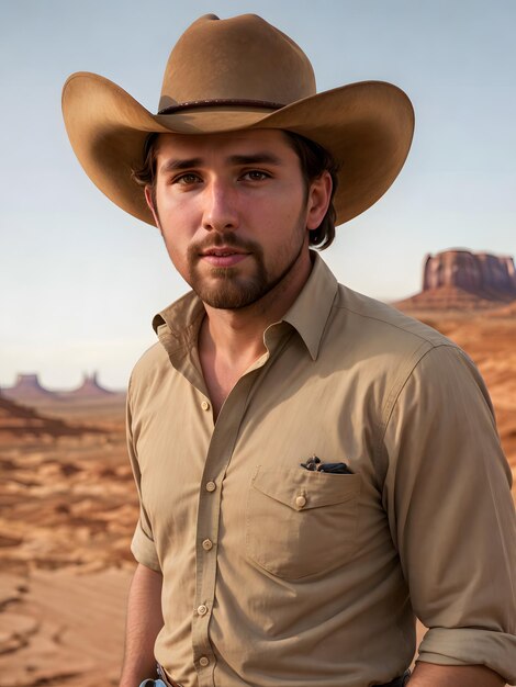 Photo a handsome cowboy in the american west ai generated