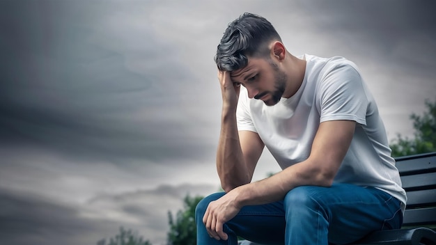 Handsome depressed man in casual clothes