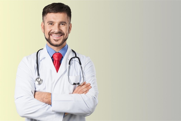 Handsome doctor portrait  on background