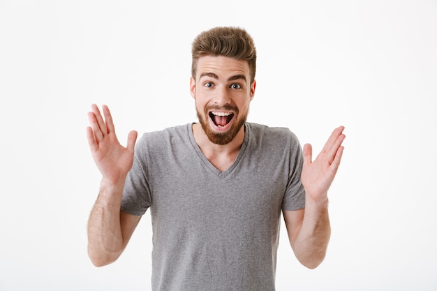 Handsome excited emotional young man