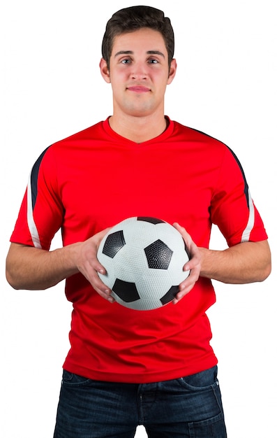 Handsome football fan in red jersey