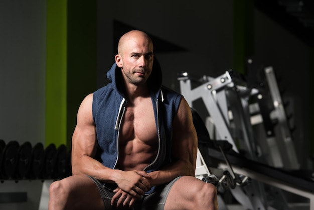 Handsome Good Looking And Attractive Young Man With Muscular Body Relaxing In Gym