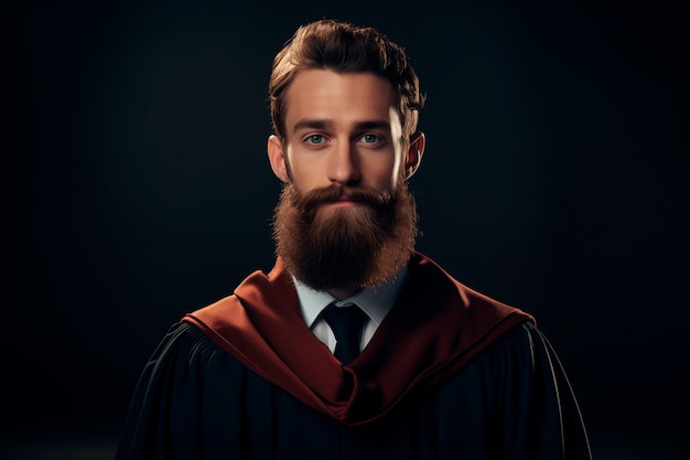 Красивый парень студент в мантии бакалавра на выпускном в университете AI Generated