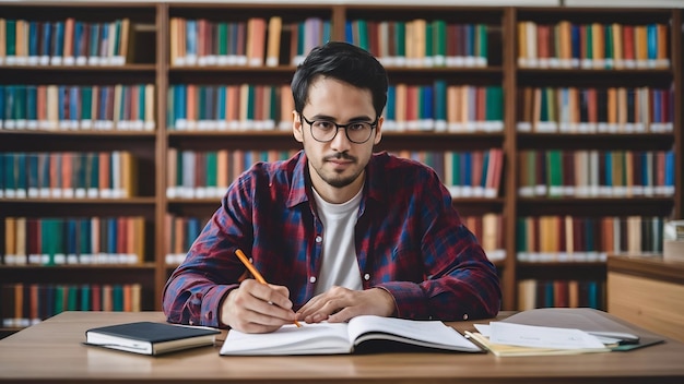 Handsome guy study at the library