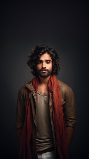 Handsome indian man against gray spaceGenerative AI