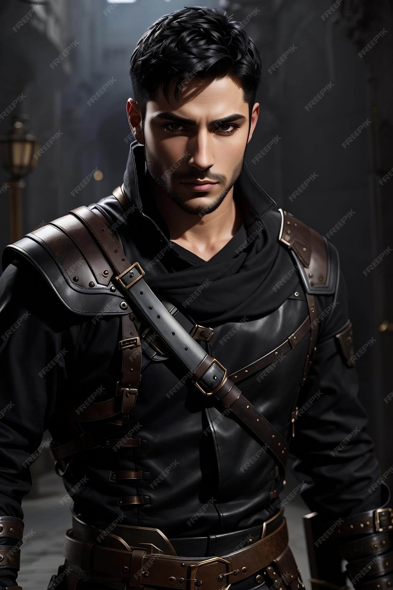 Premium AI Image | handsome knight wearing black leather costume