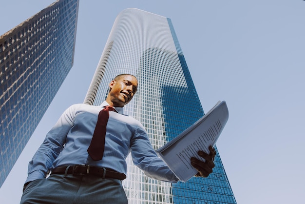 Handsome male african american business man CEO in a stylish corporate elegant suit