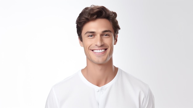 Handsome male model man smiling with perfectly clean teeth stock photo dental background