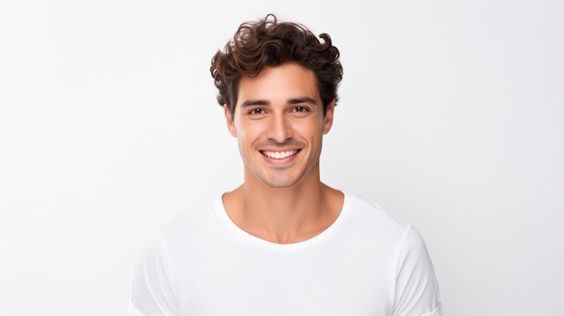 Handsome male model man smiling with perfectly clean teeth stock photo dental background
