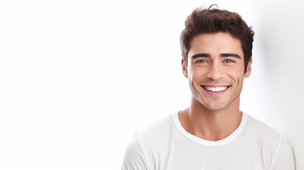 Handsome male model man smiling with perfectly clean teeth stock photo dental background