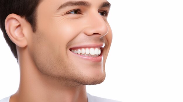 Handsome male model man smiling with perfectly clean teeth stock photo dental background