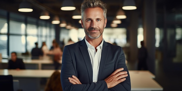 Photo handsome male software developer in a modern office radiating confidence with a subtle smile embodies expertise and innovation in the fastpaced tech industry ai generative ai