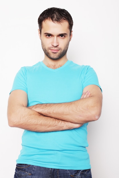 Handsome man in blue shirt