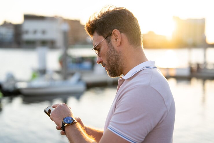 Handsome man chatting on phone on city street Successful male model talking on phone in big city living the urban lifestyle Young male fashion model using phone outside Business phone conversation