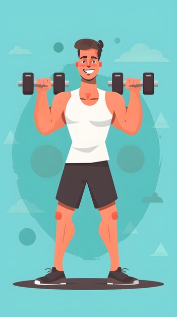 Photo handsome man doing fitness flat design style