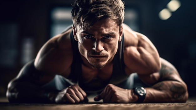 Handsome man doing push ups exercise with hands