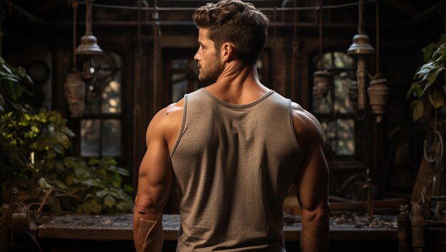 Handsome man gym back pose