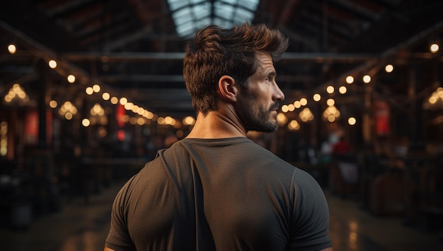 Handsome man gym back pose