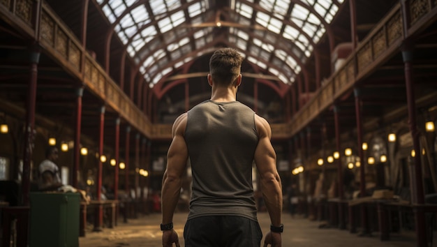 Handsome man gym back pose