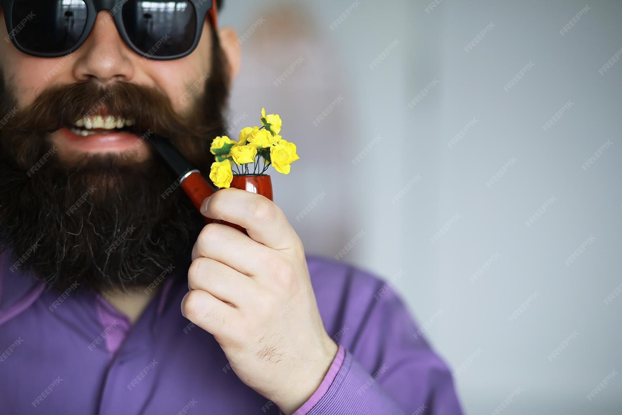 Premium Photo | Handsome man or lumberjack bearded hipster with beard and  mustache in shirt with smoking pipe