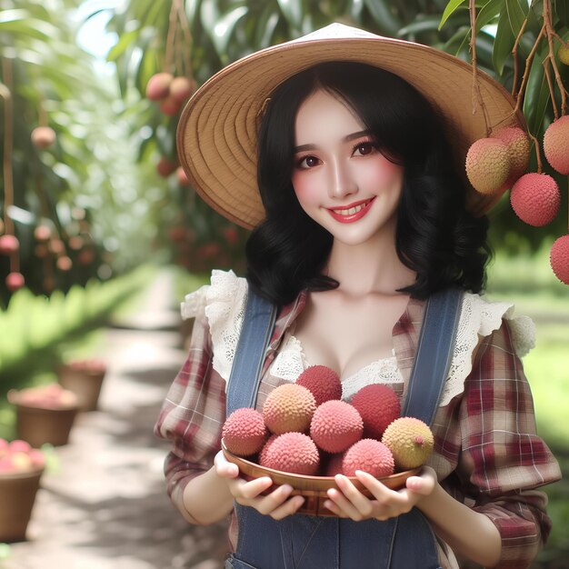 Photo a handsome man in lychee farm thailand