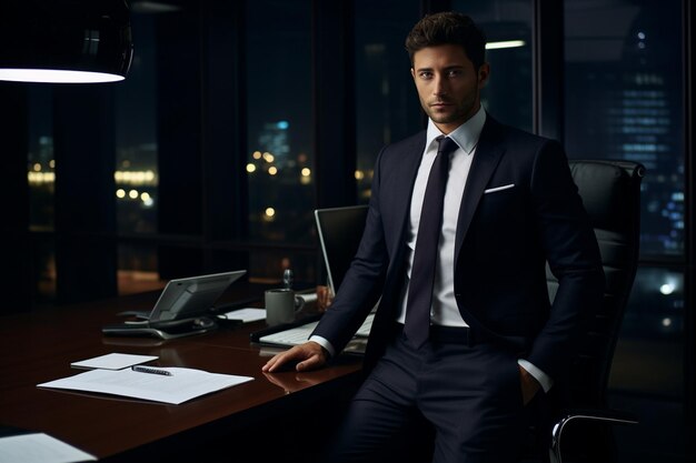 Handsome man in office using computer