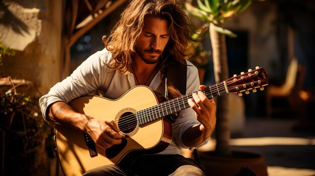 handsome man playing guitar