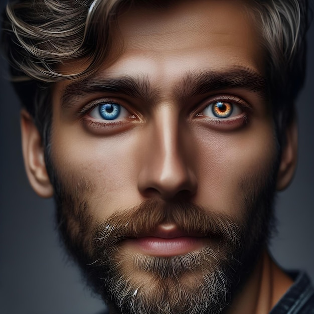 Photo handsome man portret with heterochromia