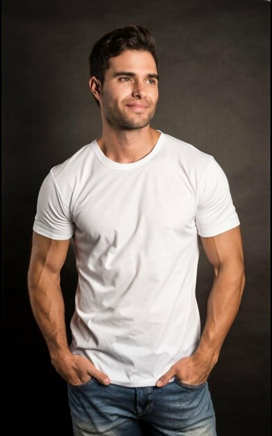 handsome man posing in white tshirt