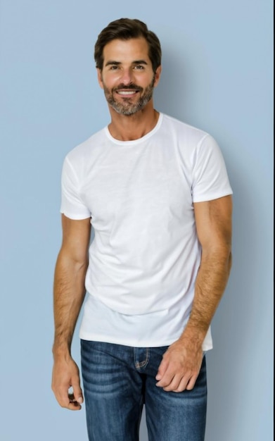 Photo handsome man posing in white tshirt