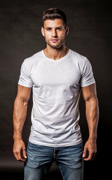 handsome man posing in white tshirt