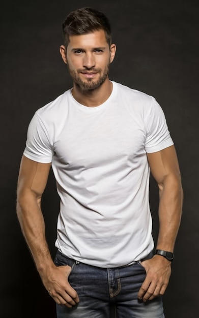 handsome man posing in white tshirt