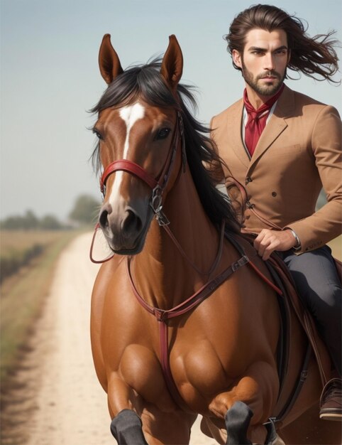 Photo a handsome man on running horse