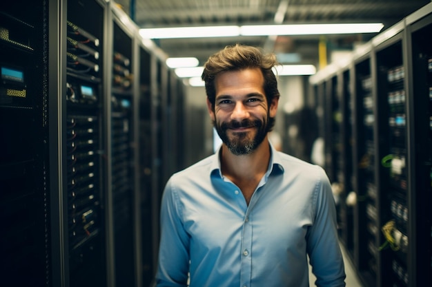 Photo handsome man in server room