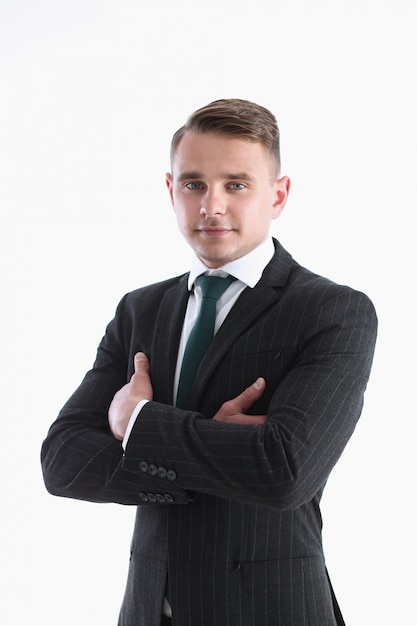 Handsome man in suit and tie look in camera