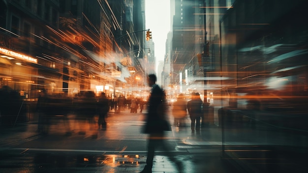 Handsome man in suit traveling in the city building blurred sunlight blur effect Generative Ai