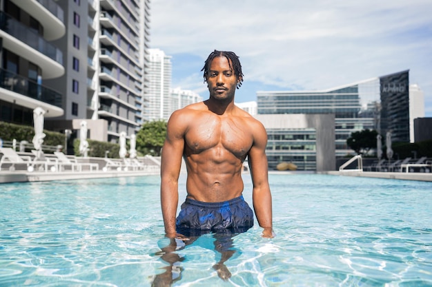 Handsome man in the swimming pool