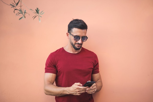 Handsome man texting