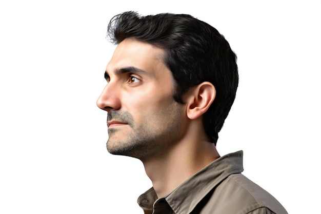 Handsome man thinking over white background Looking to the side