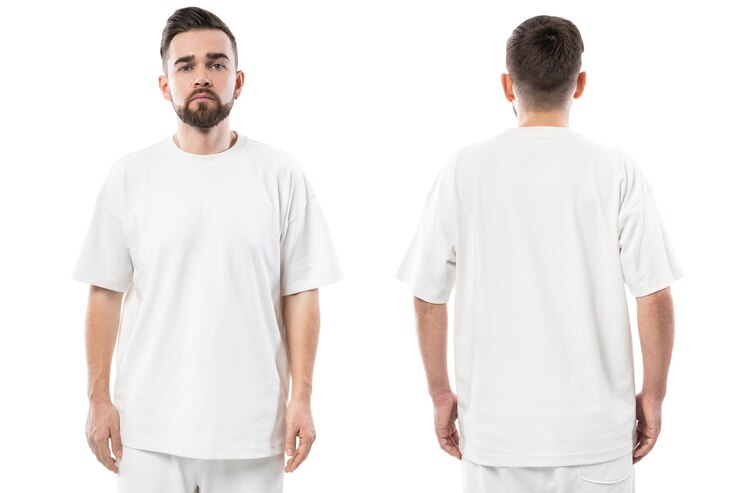 Photo handsome man wearing white tshirt with a blank space for design isolated on white background