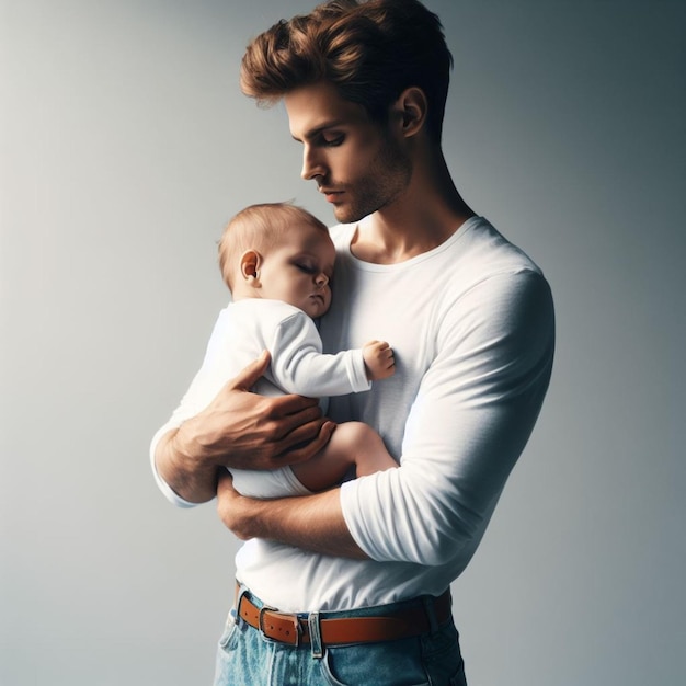 A Handsome man with baby on lap