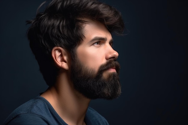 Handsome man with a beard in isolated on gray and looking away created with generative ai