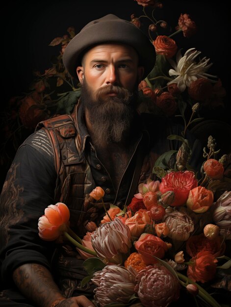 A handsome man with flowers