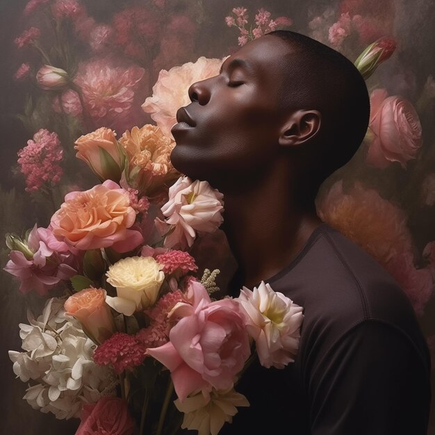 Handsome man with flowers